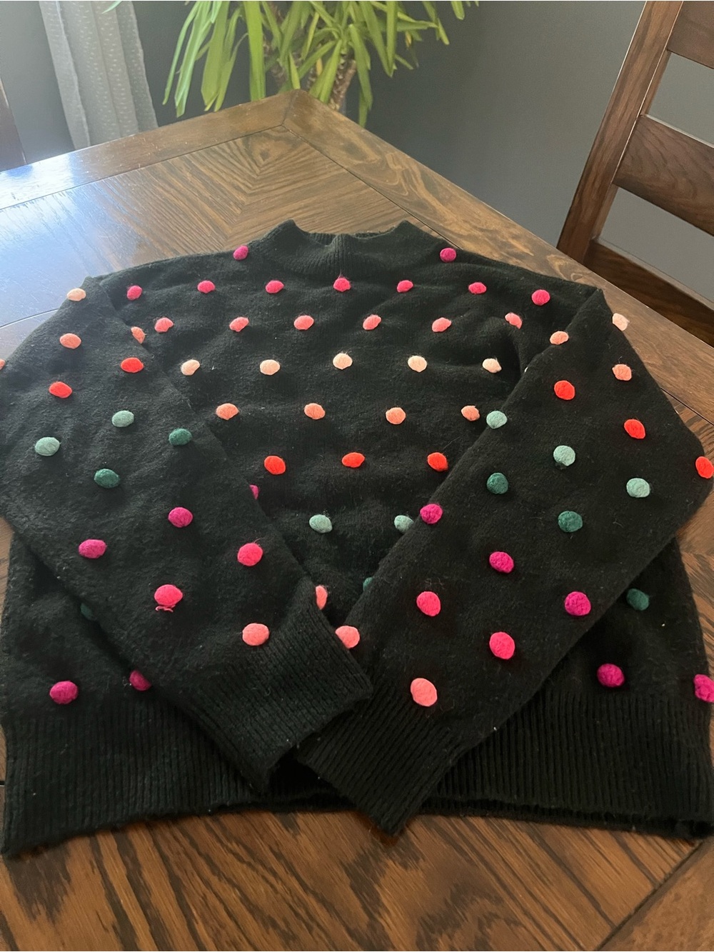CeCe Women’s M Black Knit Polka Dot Pullover Long Sleeve Sweater # 623